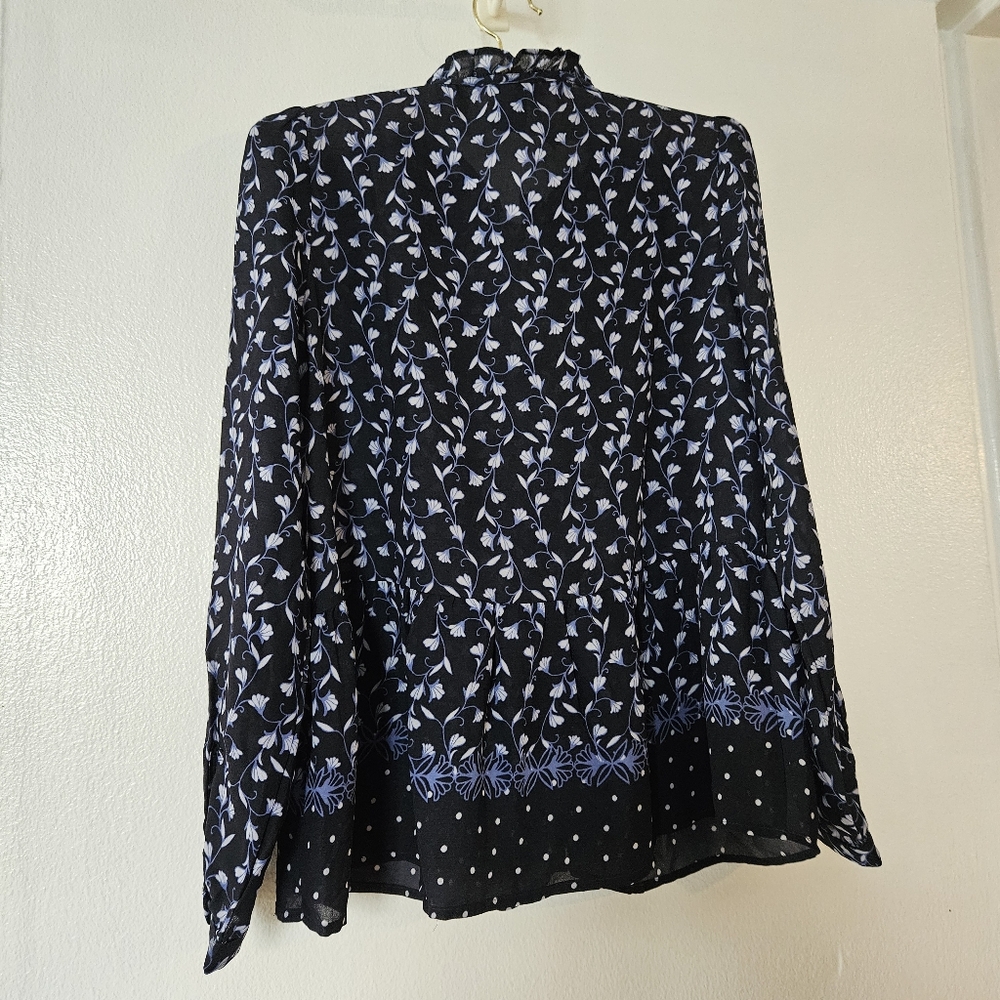 Loft navy blue and light blue blouse with flowers. Size xxsp